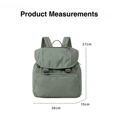 Compact Flap Rucksack With Plastic Snap Fasteners, Large Front Zipper Pocket And Padded Wide Rear Support Straps