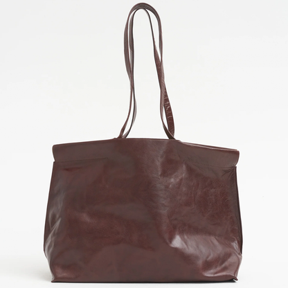 Warm Cocoa Brown Horizontal Rectangular Shopper Tote With Dual Long Shoulder Straps, Wide Unfastened Top Opening And Multi-Segmented Inner Storage Slots