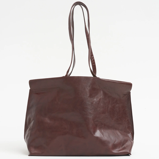 Warm Cocoa Brown Horizontal Rectangular Shopper Tote With Dual Long Shoulder Straps, Wide Unfastened Top Opening And Multi-Segmented Inner Storage Slots
